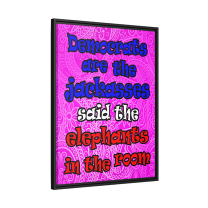 donkeys and elephants - framed canvas art (pink swirl)