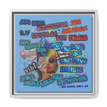 drop the beat - framed canvas art (light blue)