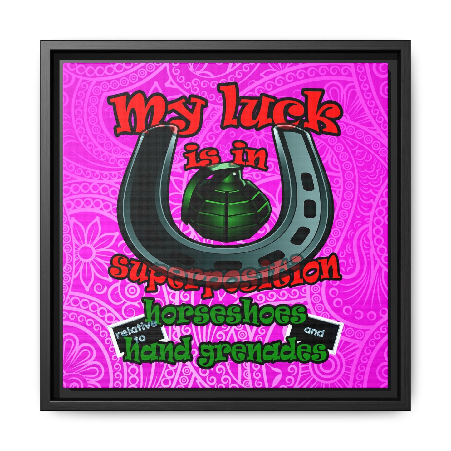 my luck - framed canvas art (pink swirl)