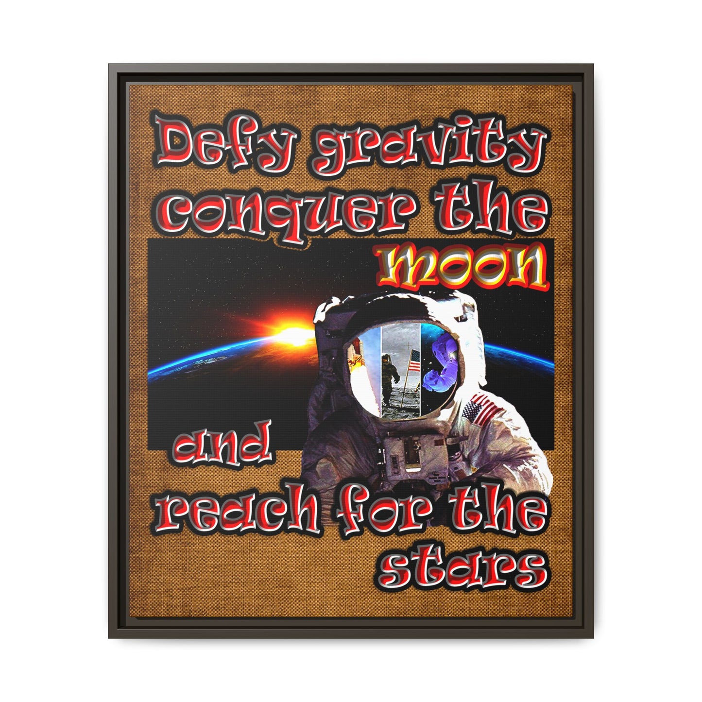 defy conquer reach - framed canvas art (brown papyrus)