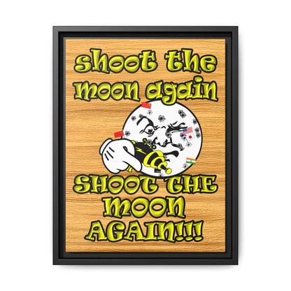 shoot the moon again - framed canvas art (butterscotch wood finish)