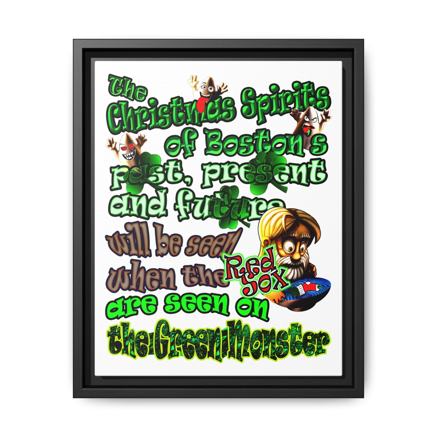 christmas spirits of boston - framed canvas art (white)