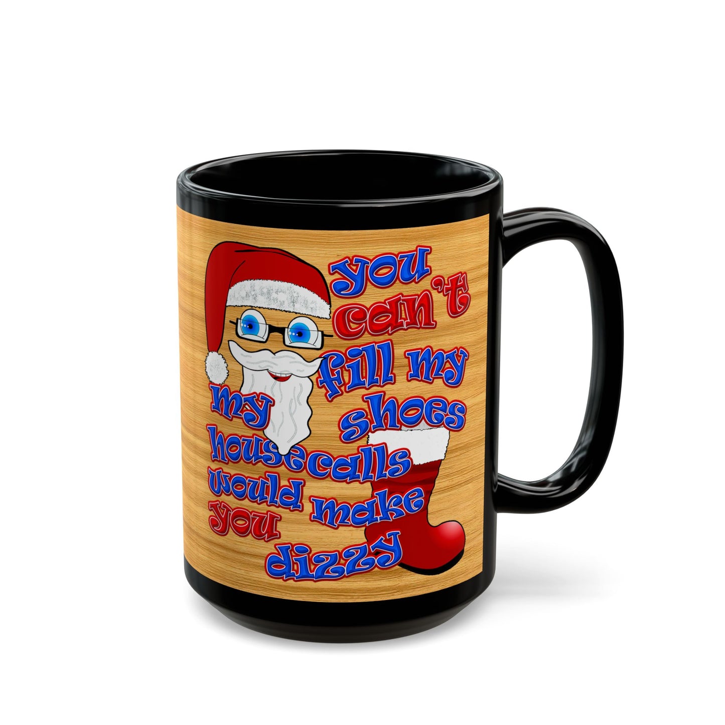 santa's shoes - Black Mug (butterscotch wood finish)