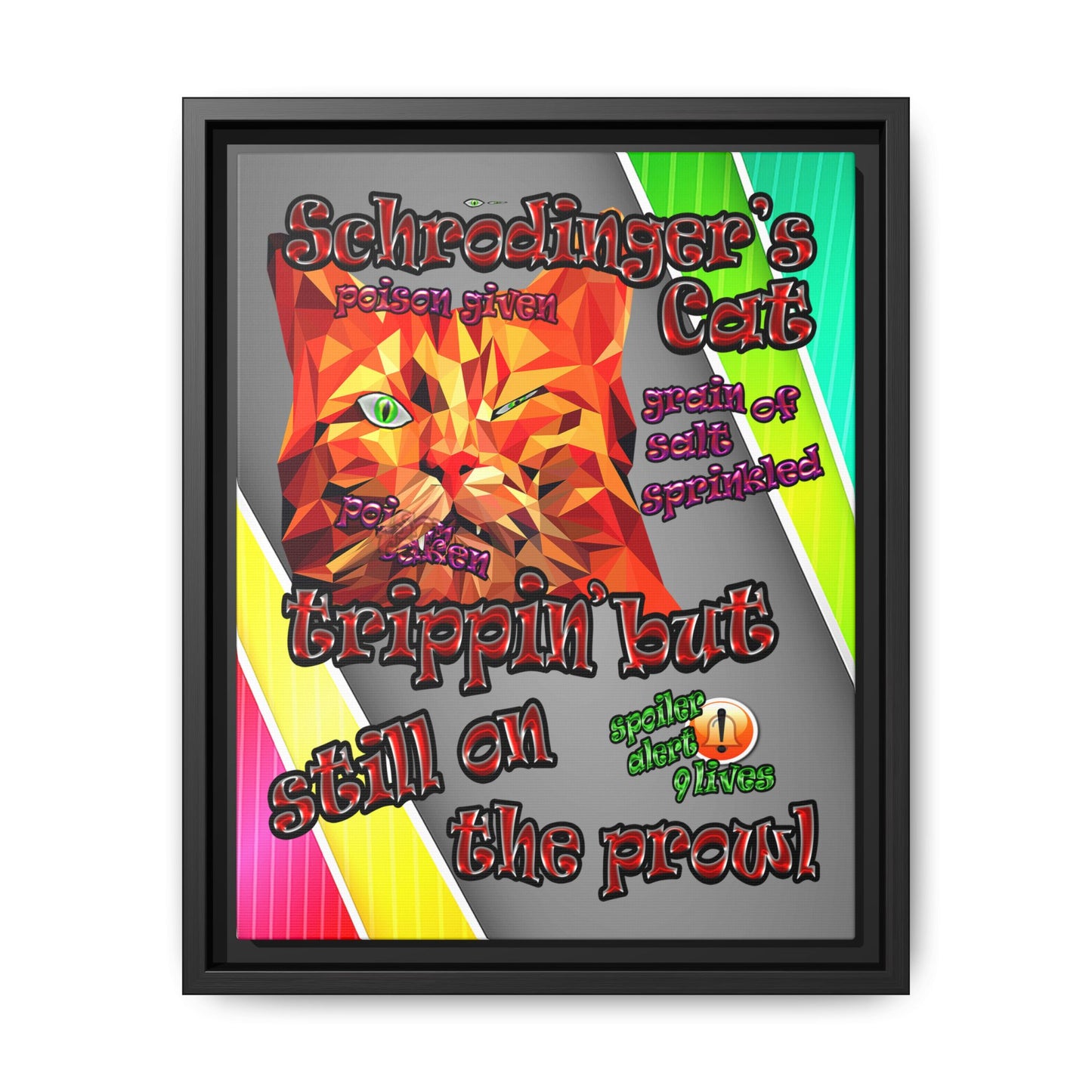 schrodinger's cat - framed canvas art (rainbow split)
