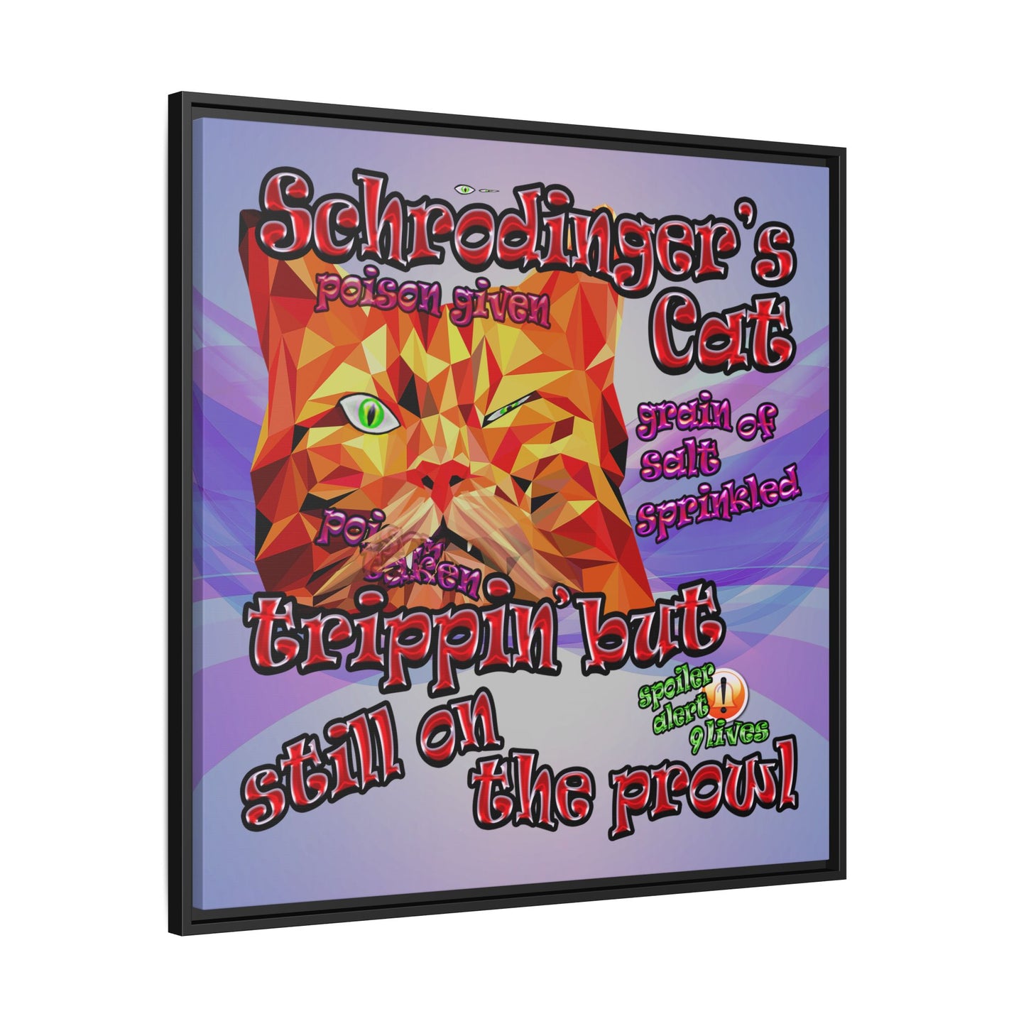 schrodinger's cat - framed canvas art (light blue-pink wave)