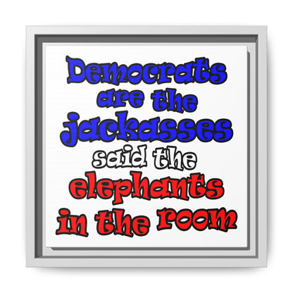 donkeys and elephants - framed canvas art (white)