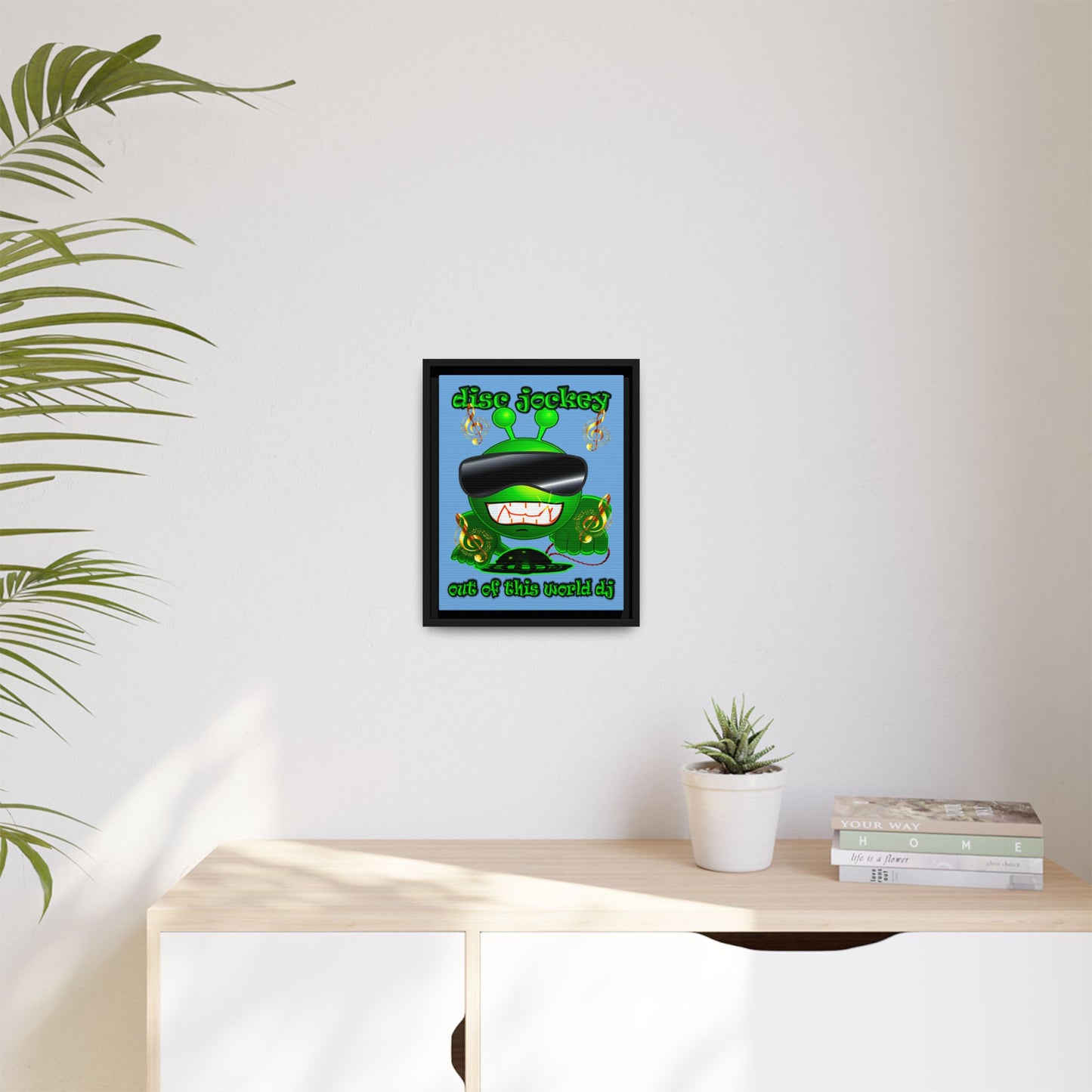 disc jockey - framed canvas art (light blue)