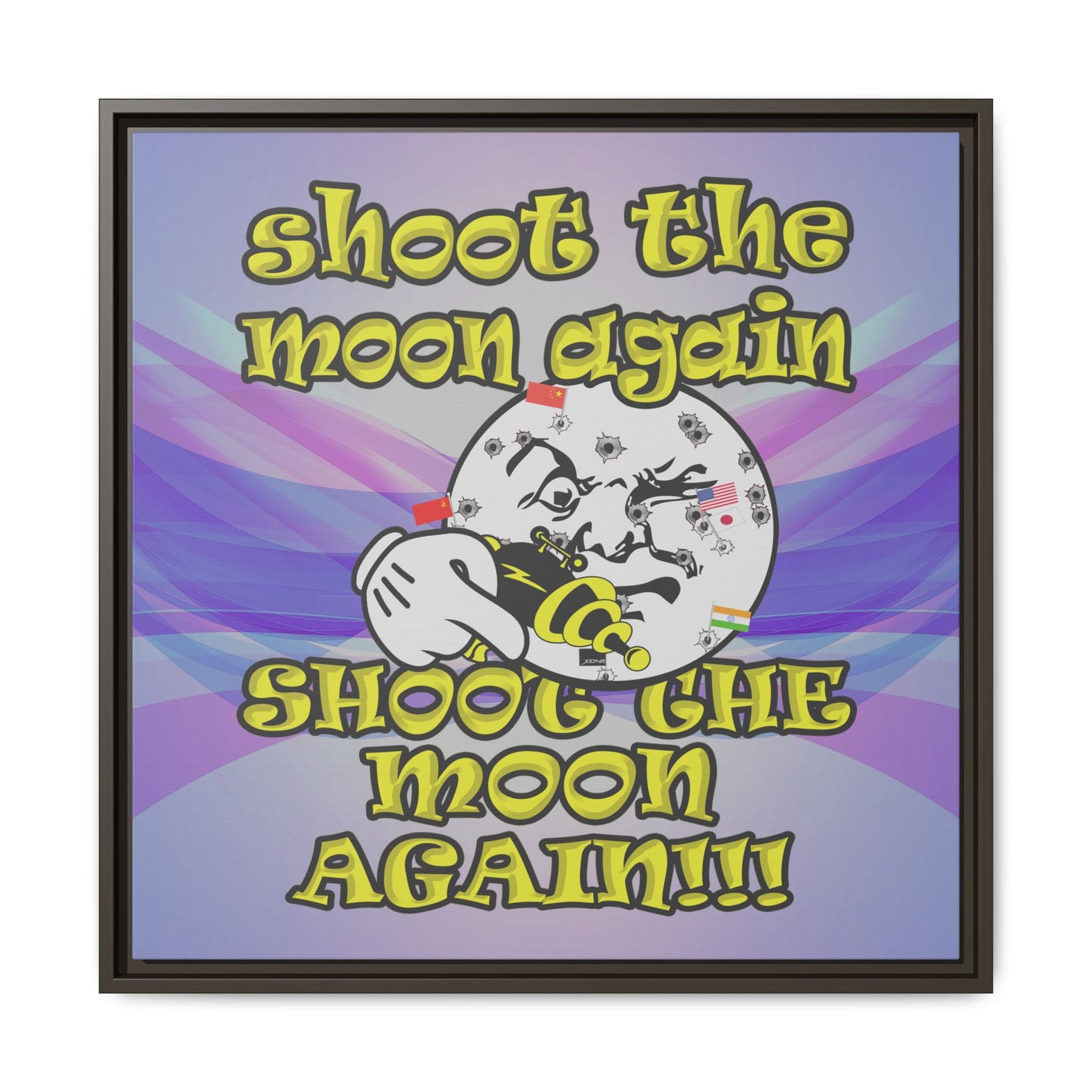 shoot the moon again - framed canvas art (light blue-pink wave)
