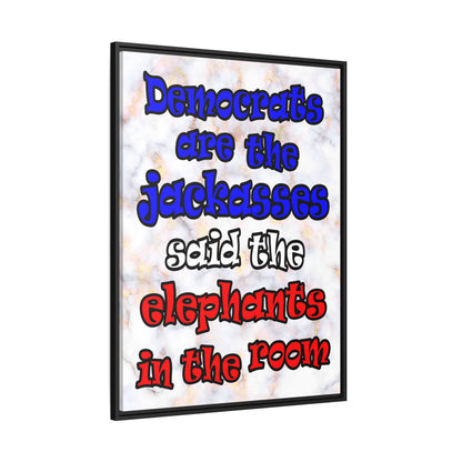 donkeys and elephants - framed canvas art (white marble)
