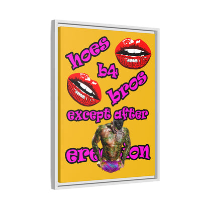 hoes b4 bros - framed canvas art (yellow)