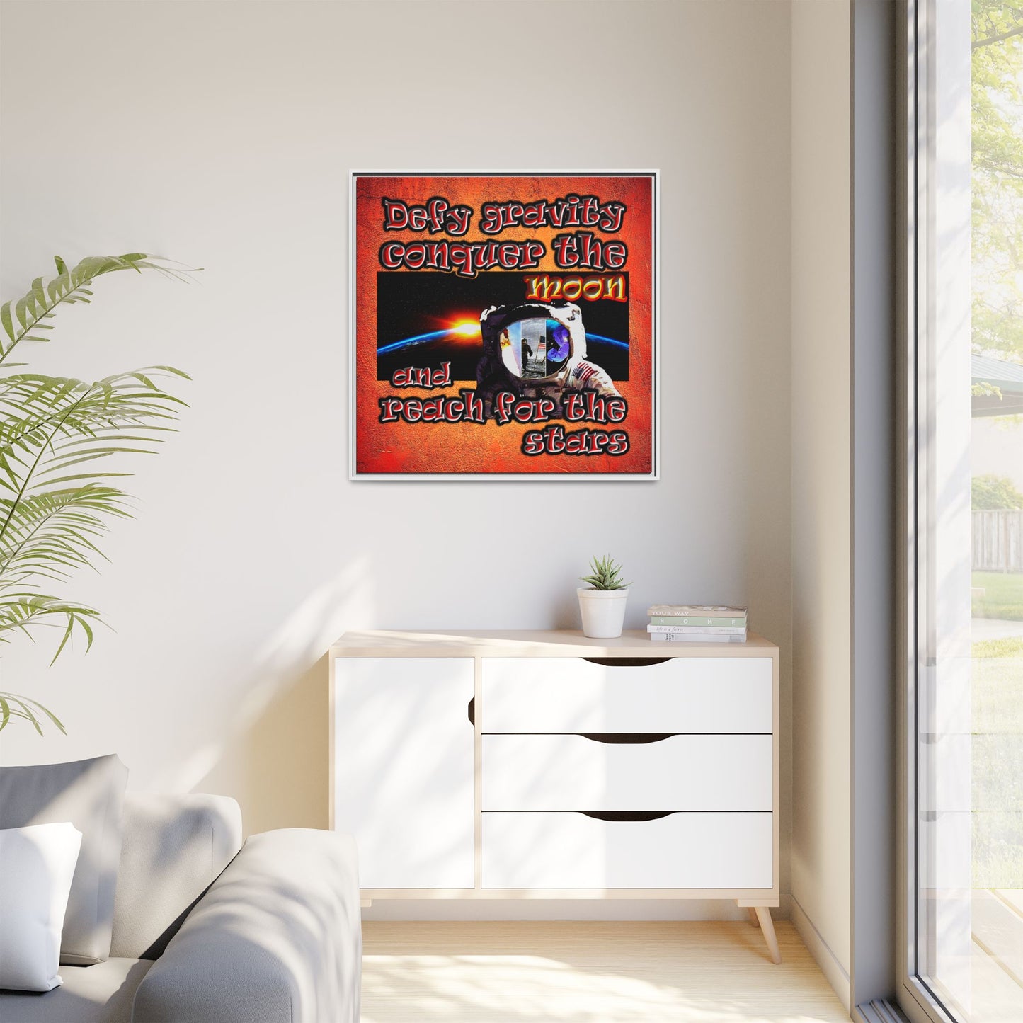 defy conquer reach - framed canvas art (burnt orange)