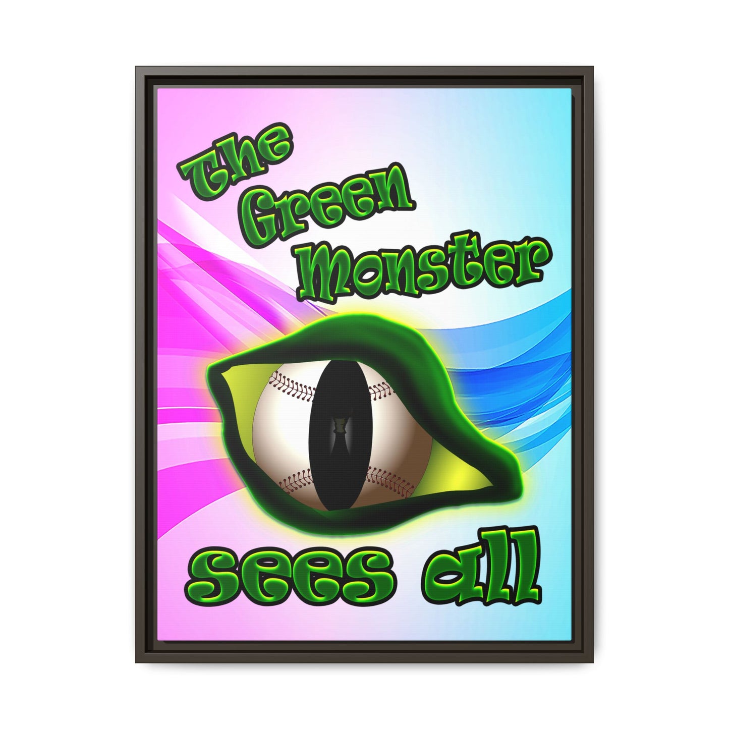 green monster - framed canvas art (light blue-pink wave)