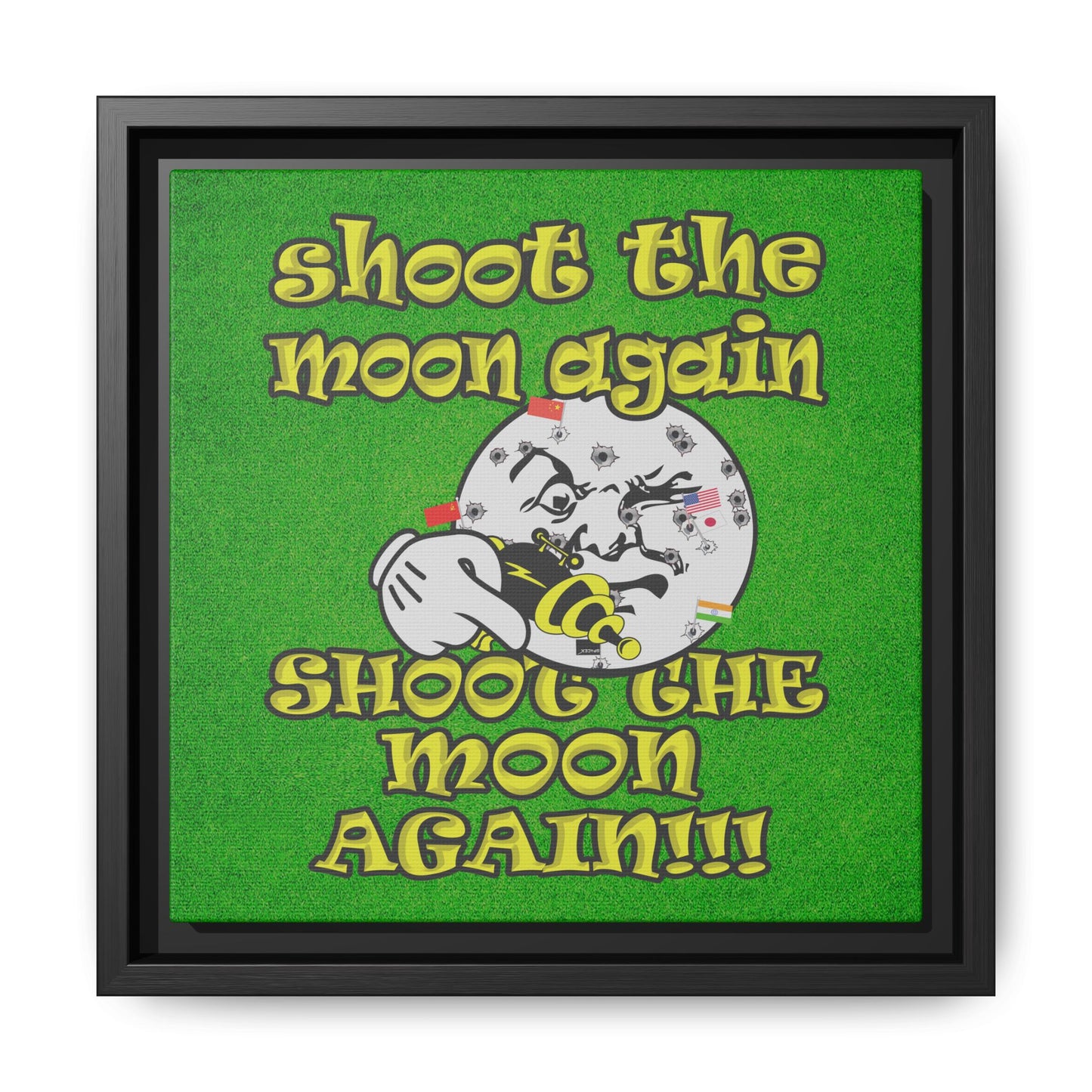 shoot the moon again - framed canvas art (green turf)