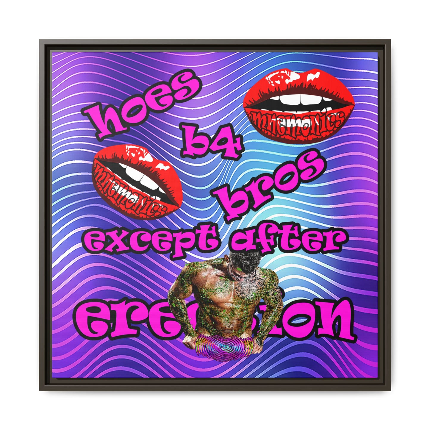 hoes b4 bros - framed canvas art (purple wave)