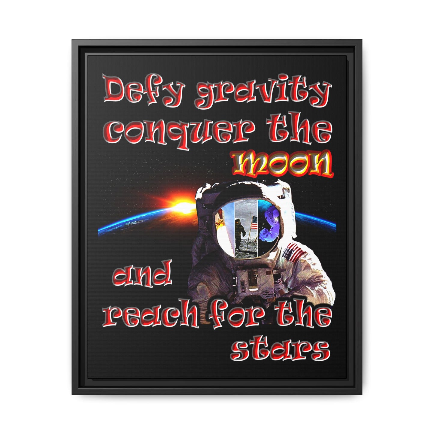 defy conquer reach - framed canvas art (black)
