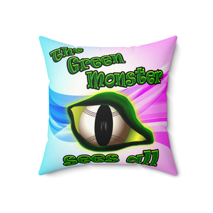 green monster - Faux Suede Square Pillow - (light blue-pink wave)