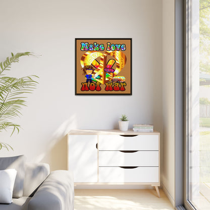 love peace - framed canvas art (light brown)
