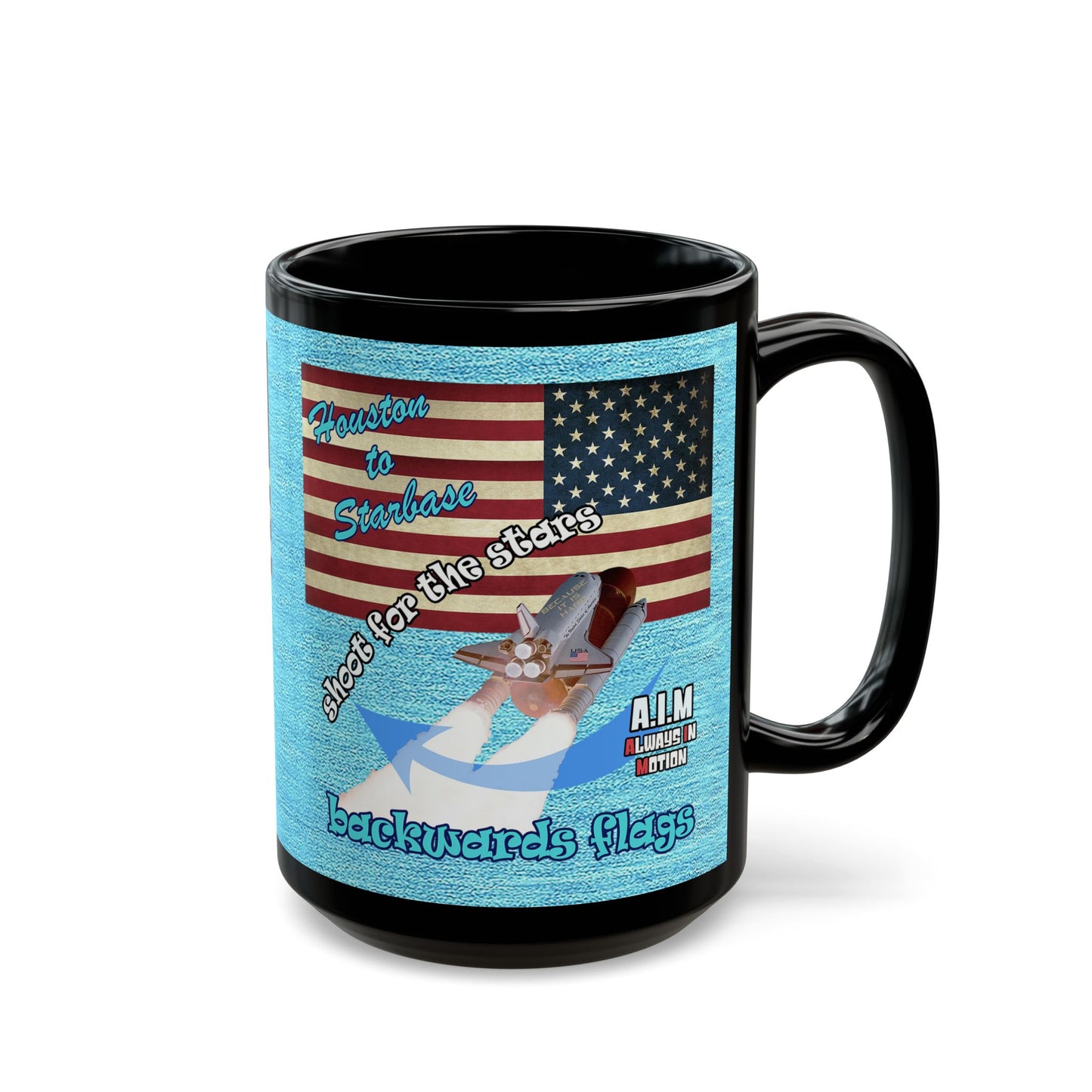 shoot for the stars - Black Mug (faded blue)