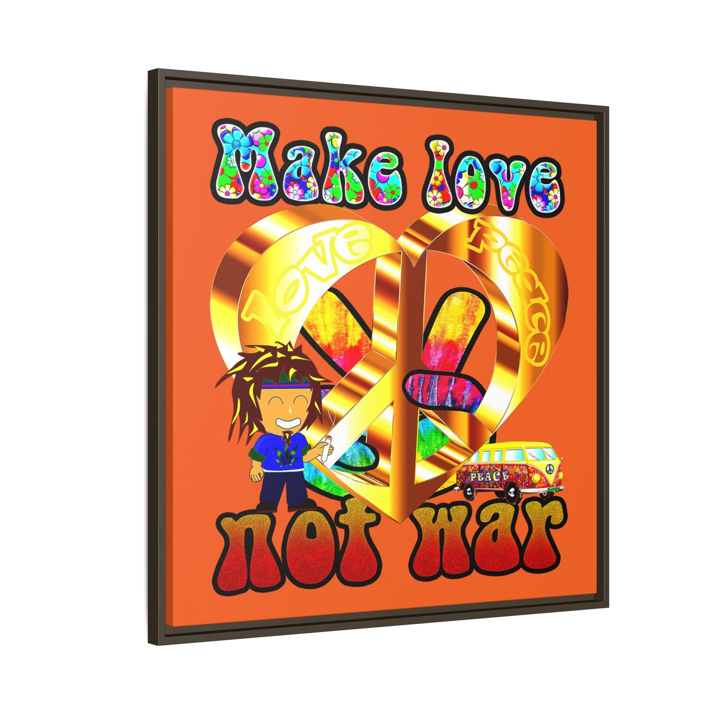 love peace - framed canvas art (orange)