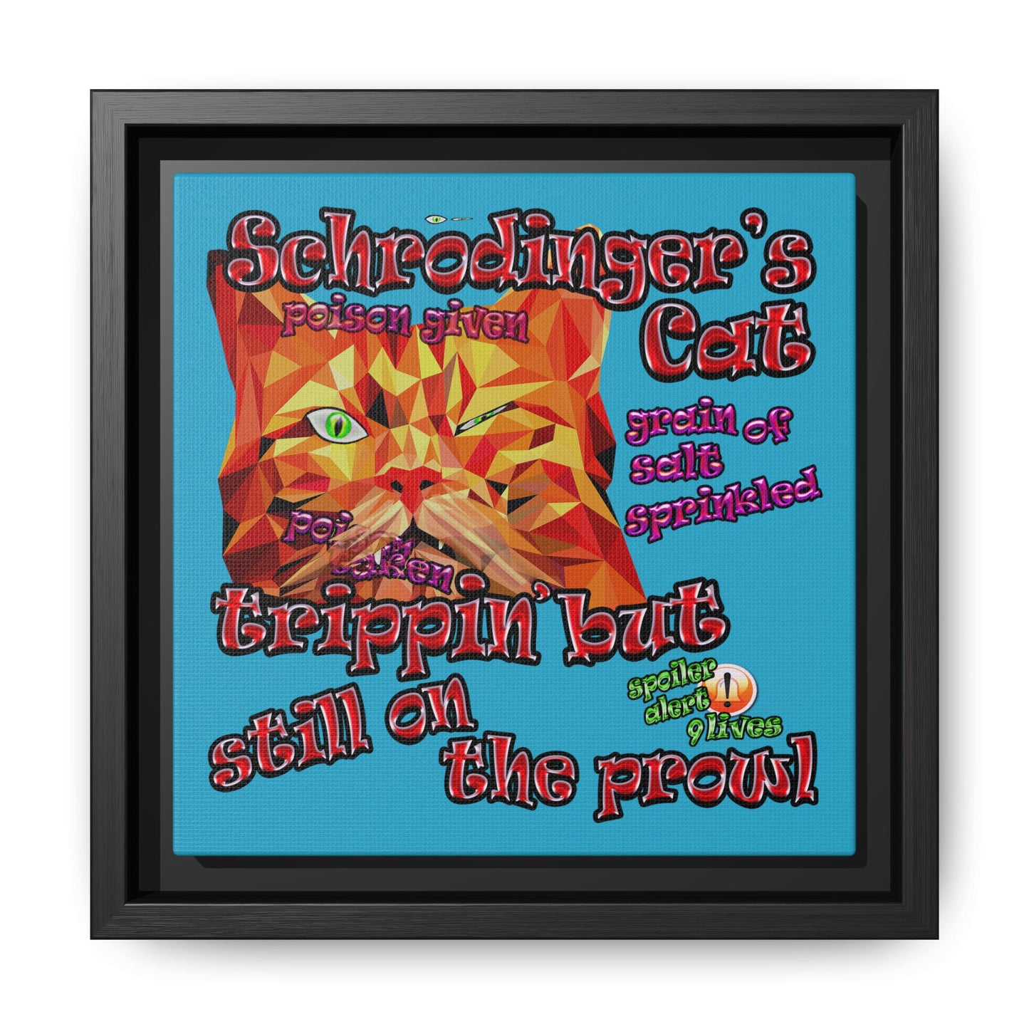 schrodinger's cat - framed canvas art (turquoise)