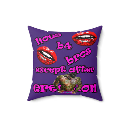 hoes b4 bros - Spun Polyester Square Pillow - (purple)