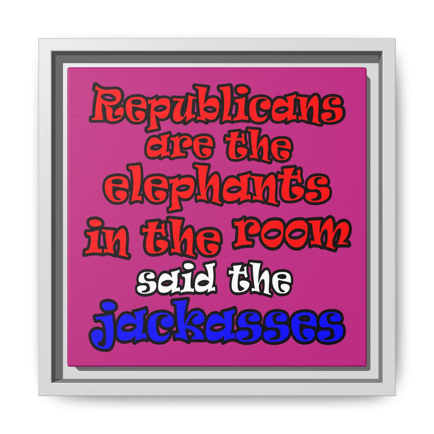 donkeys and elephants - framed canvas art (pink)
