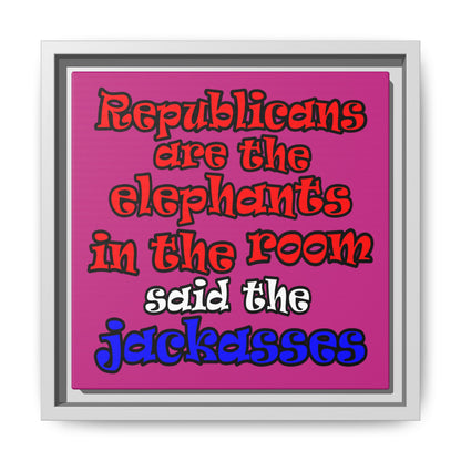 donkeys and elephants - framed canvas art (pink)
