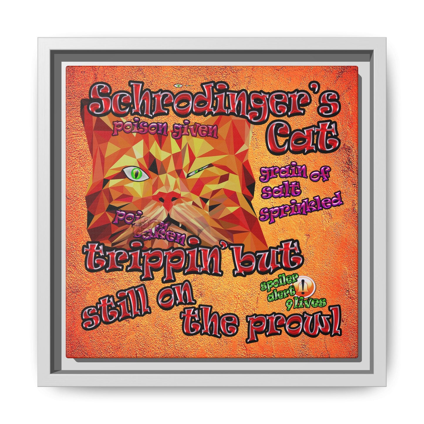schrodinger's cat - framed canvas art (burnt orange)