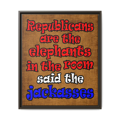 donkeys and elephants - framed canvas art (brown papyrus)