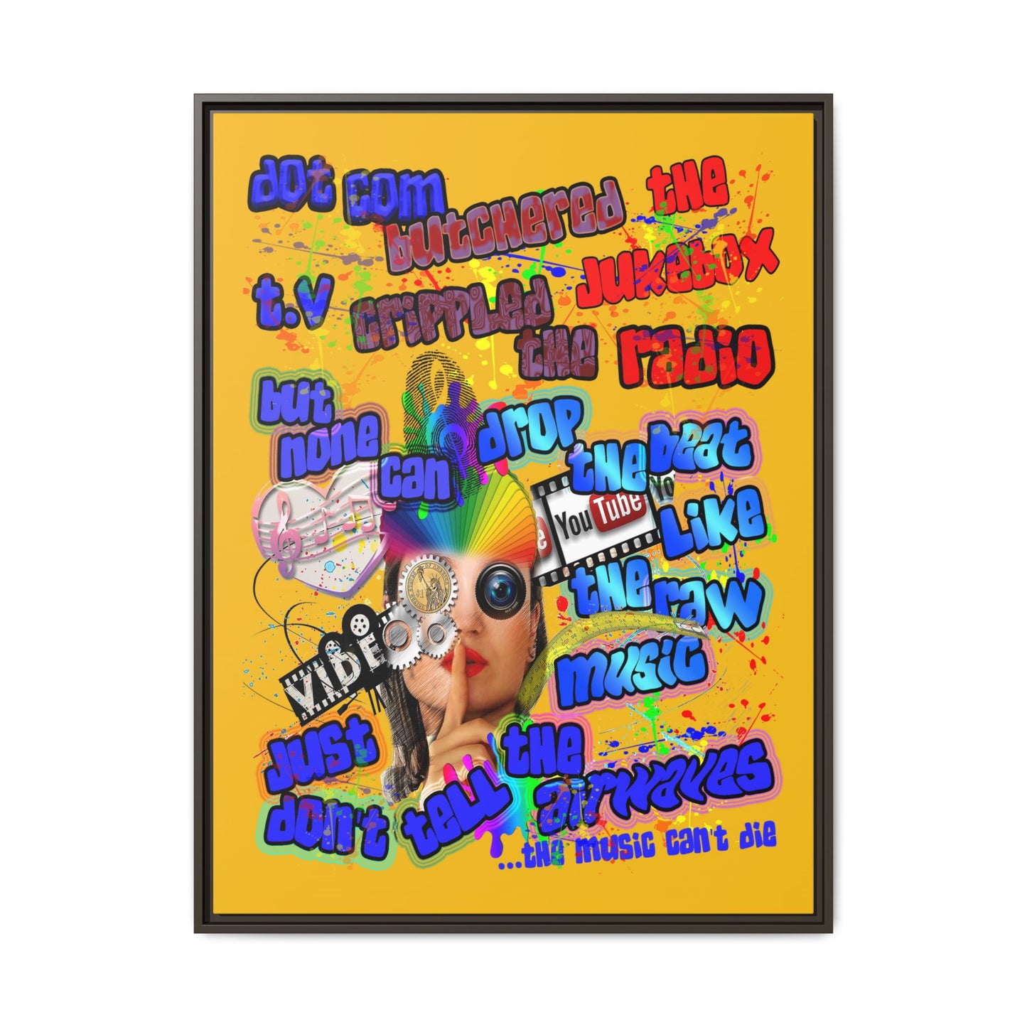 drop the beat - framed canvas art (yellow)