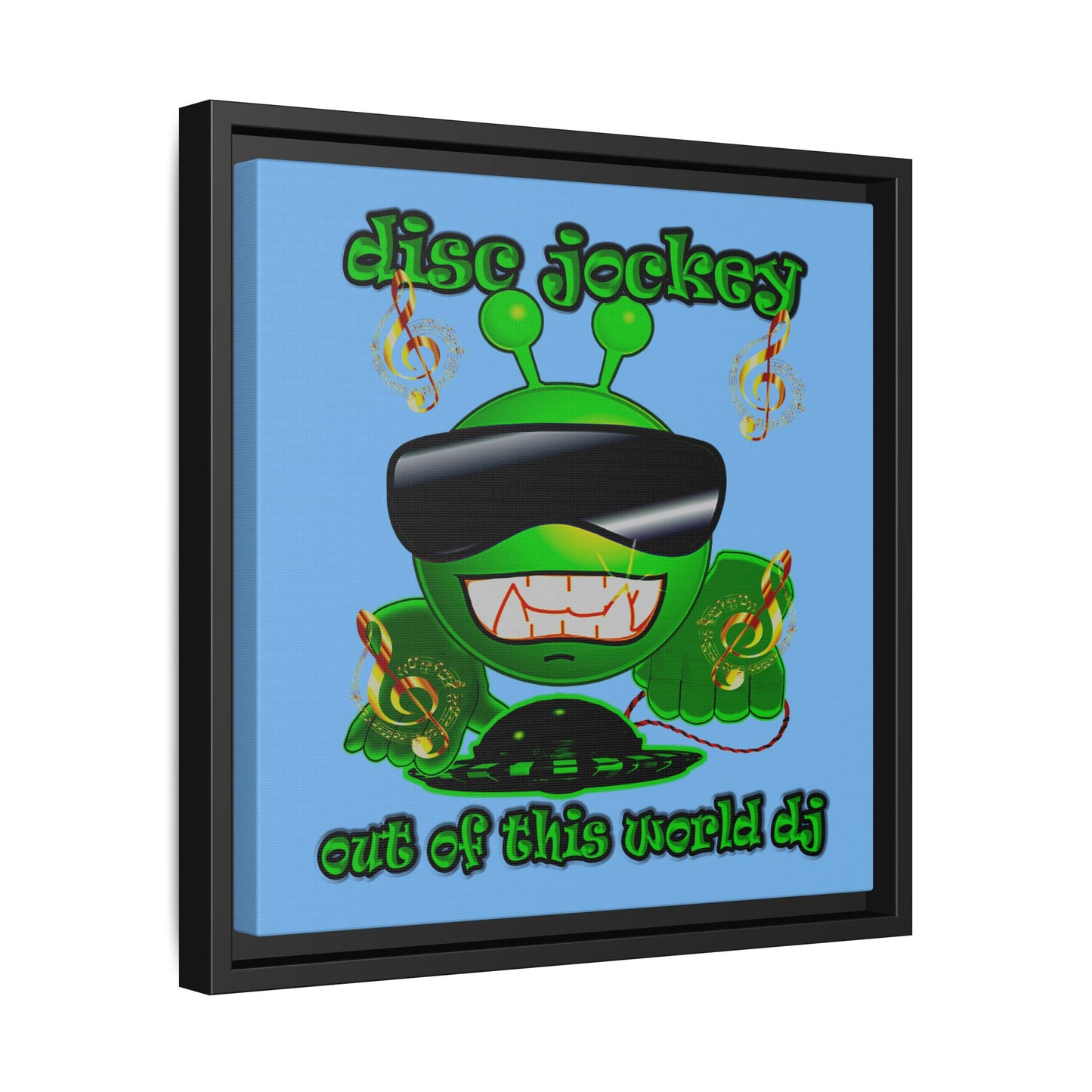 disc jockey - framed canvas art (light blue)