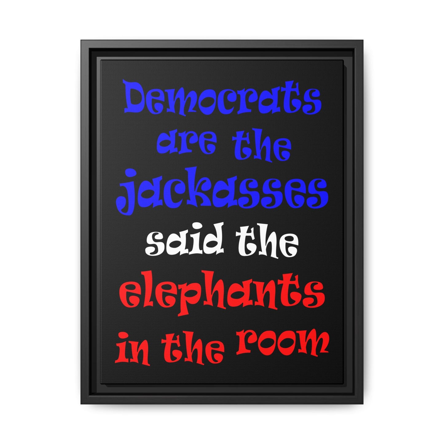 donkeys and elephants - framed canvas art (black)