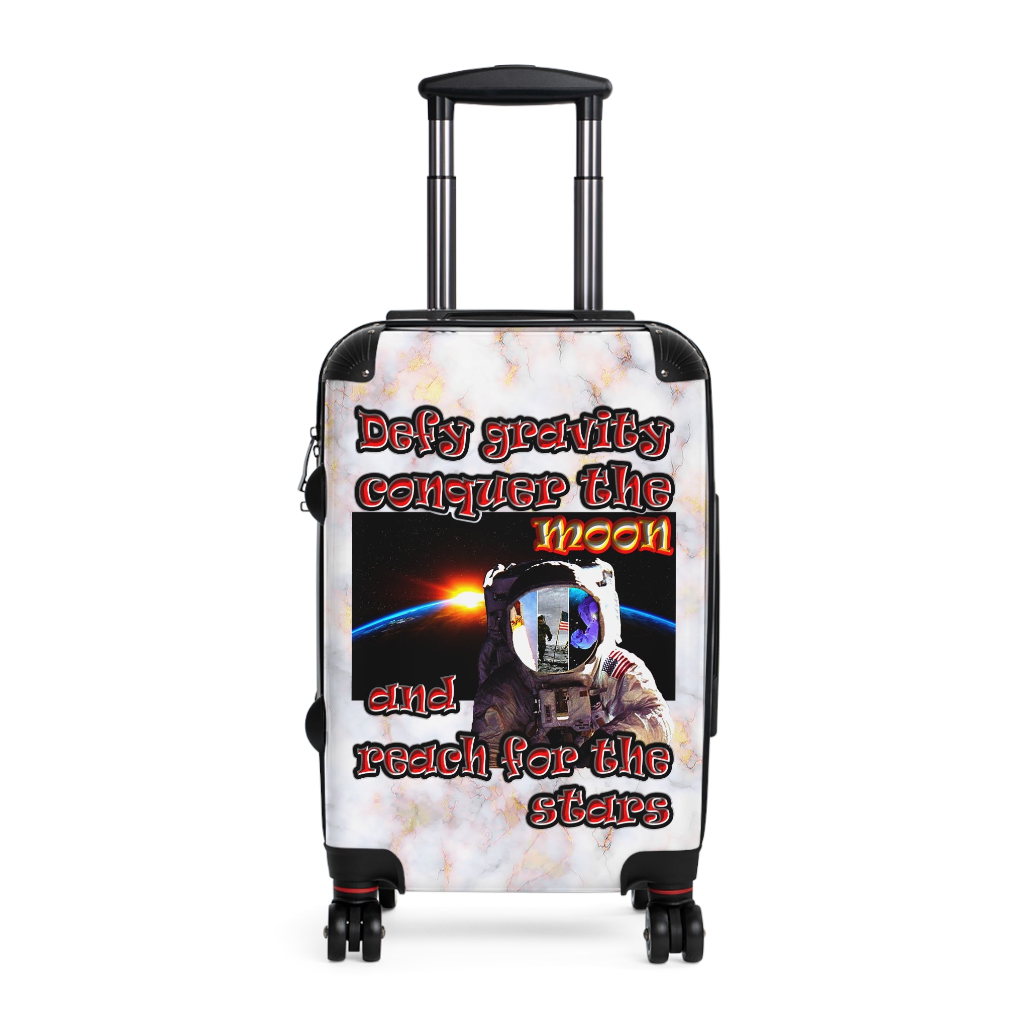 defy conquer reach - suitcase (white marble)