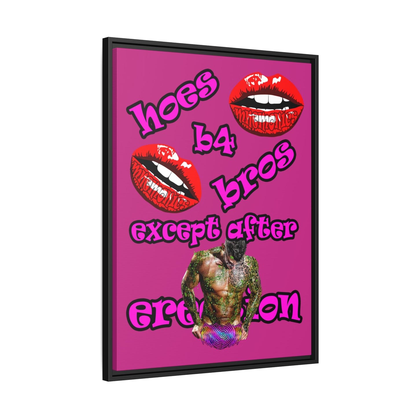 hoes b4 bros - framed canvas art (pink)