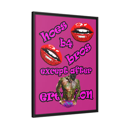 hoes b4 bros - framed canvas art (pink)