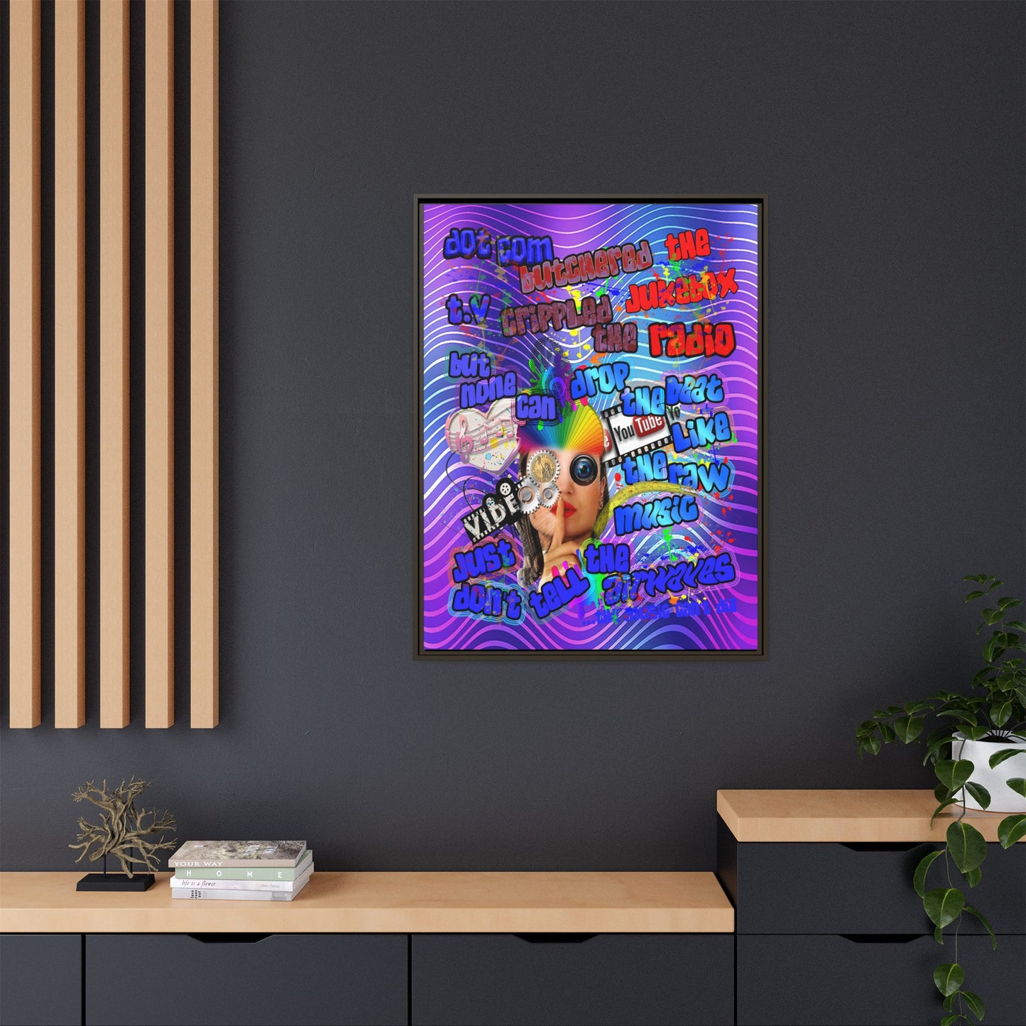 drop the beat - framed canvas art (purple wave)