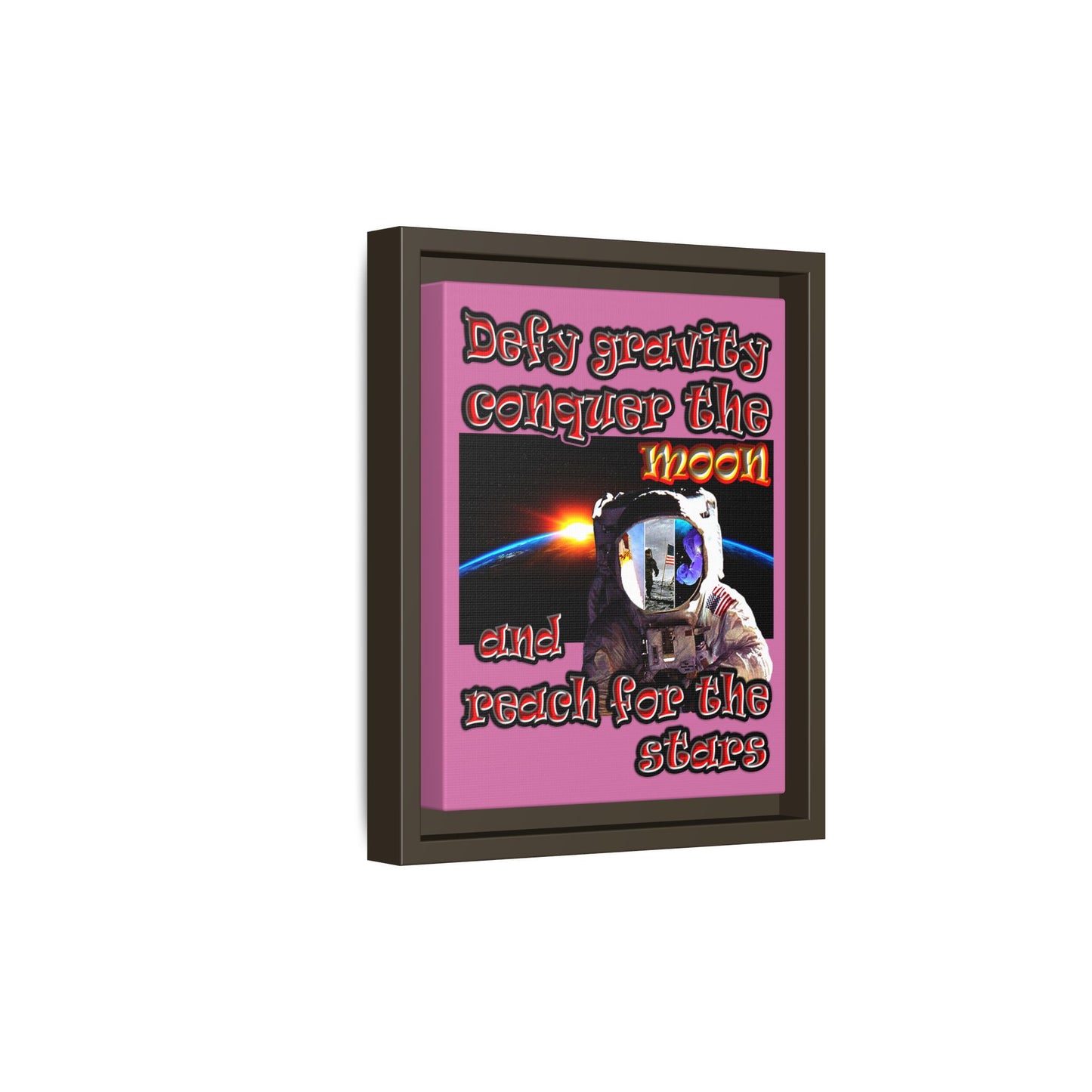 defy conquer reach - framed canvas art (light pink)
