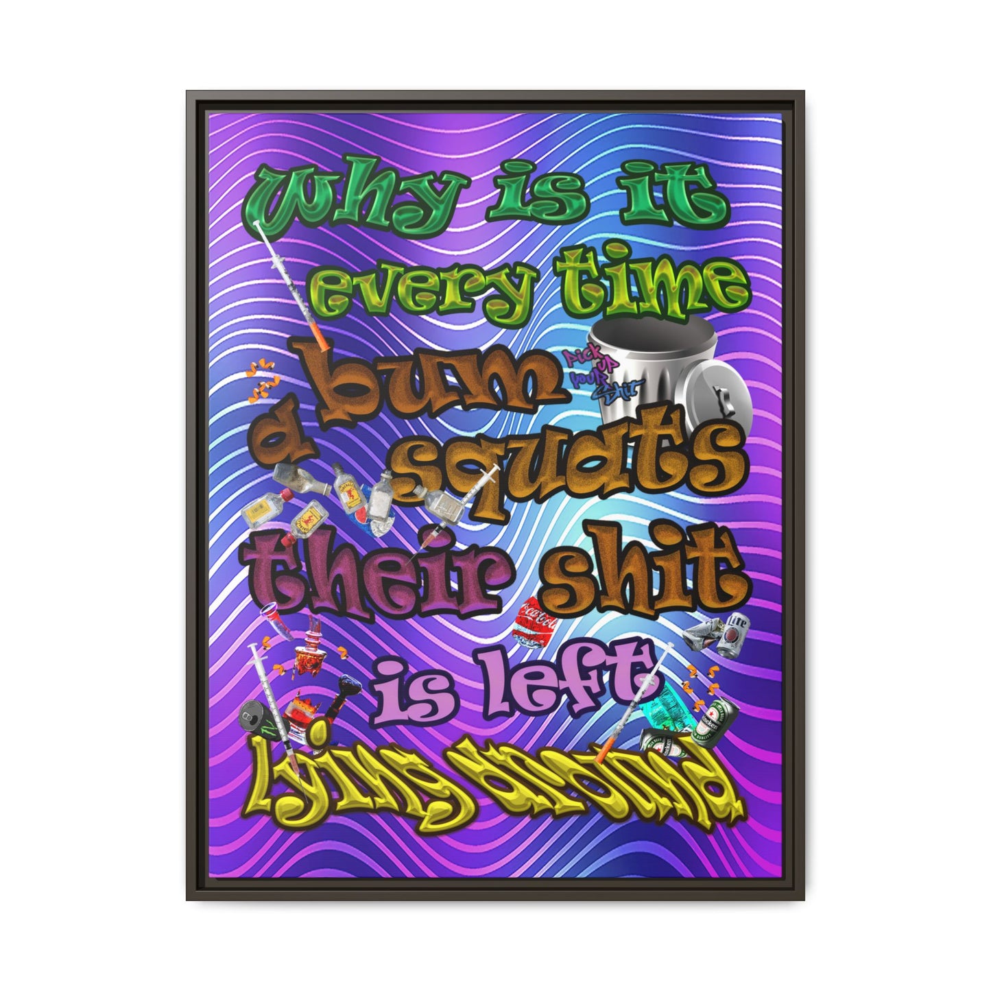 the bum's shit - framed canvas art (purple wave)