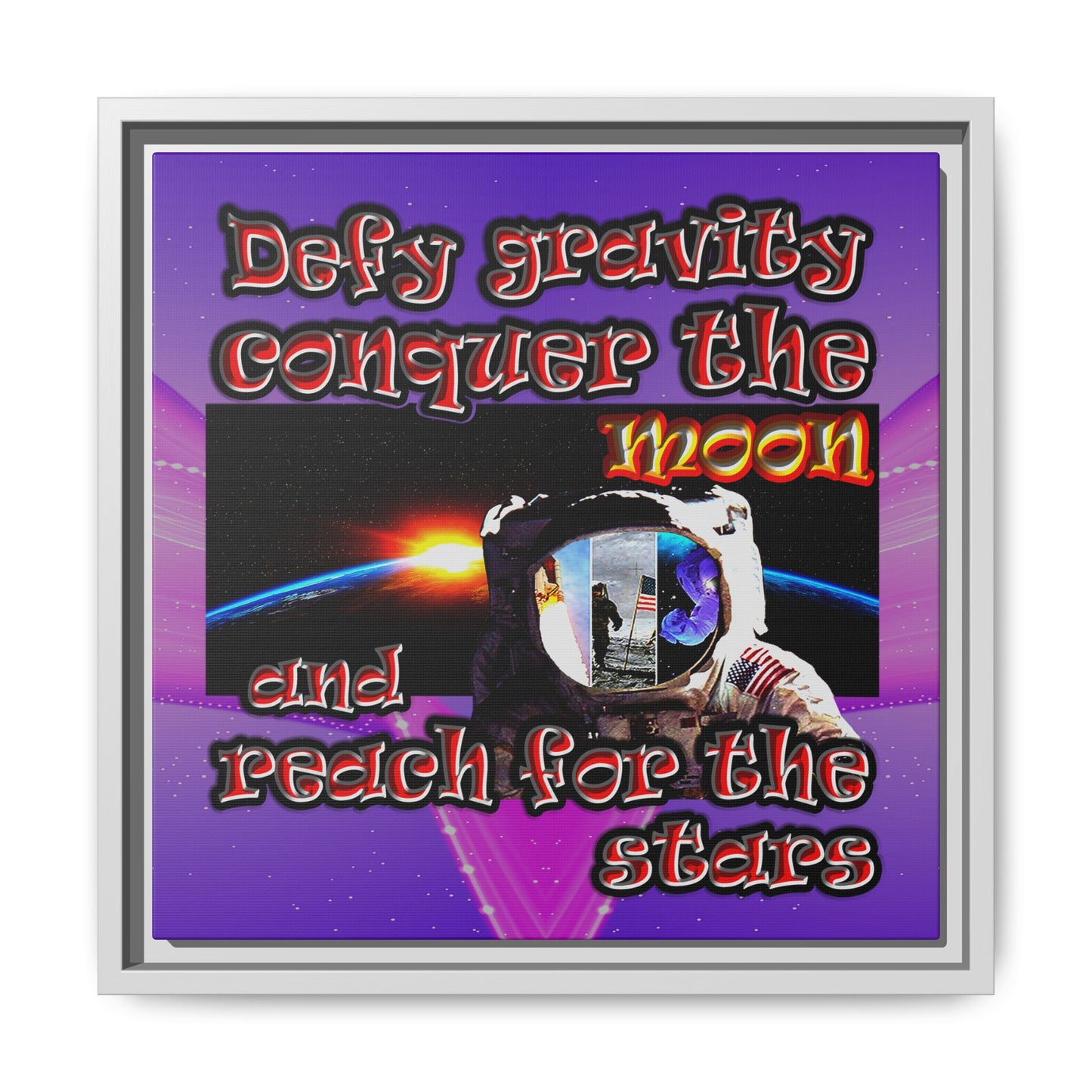 defy conquer reach - framed canvas art (purple-pink wave)
