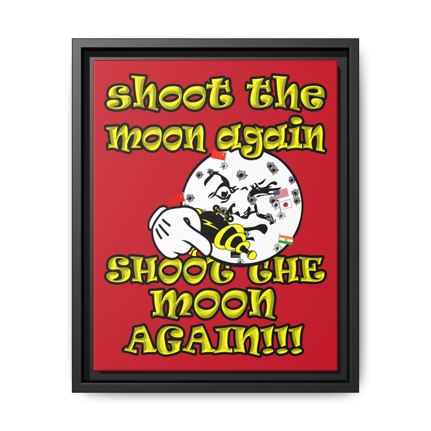 shoot the moon again - framed canvas art (dark red)