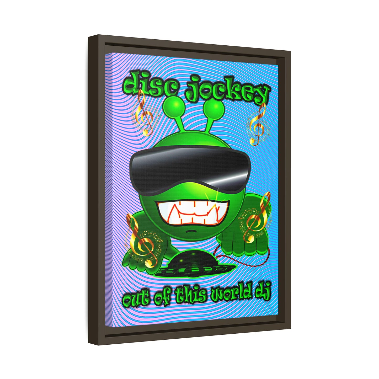 disc jockey - framed canvas art (light blue-purple wave)