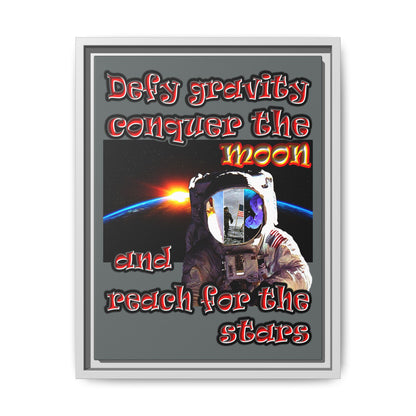 defy conquer reach - framed canvas art (dark grey)