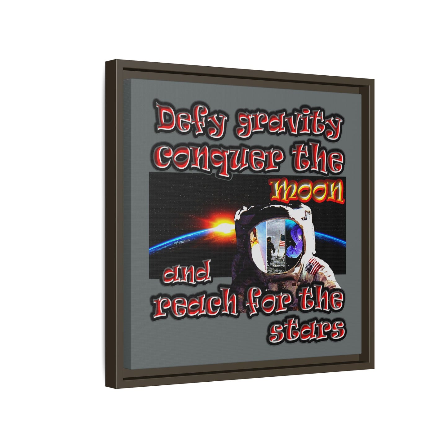 defy conquer reach - framed canvas art (dark grey)