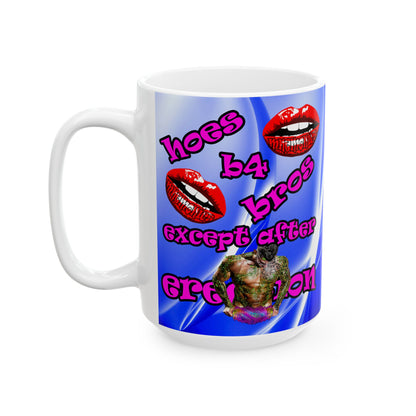 hoes b4 bros - White Mug (blue-white wave)