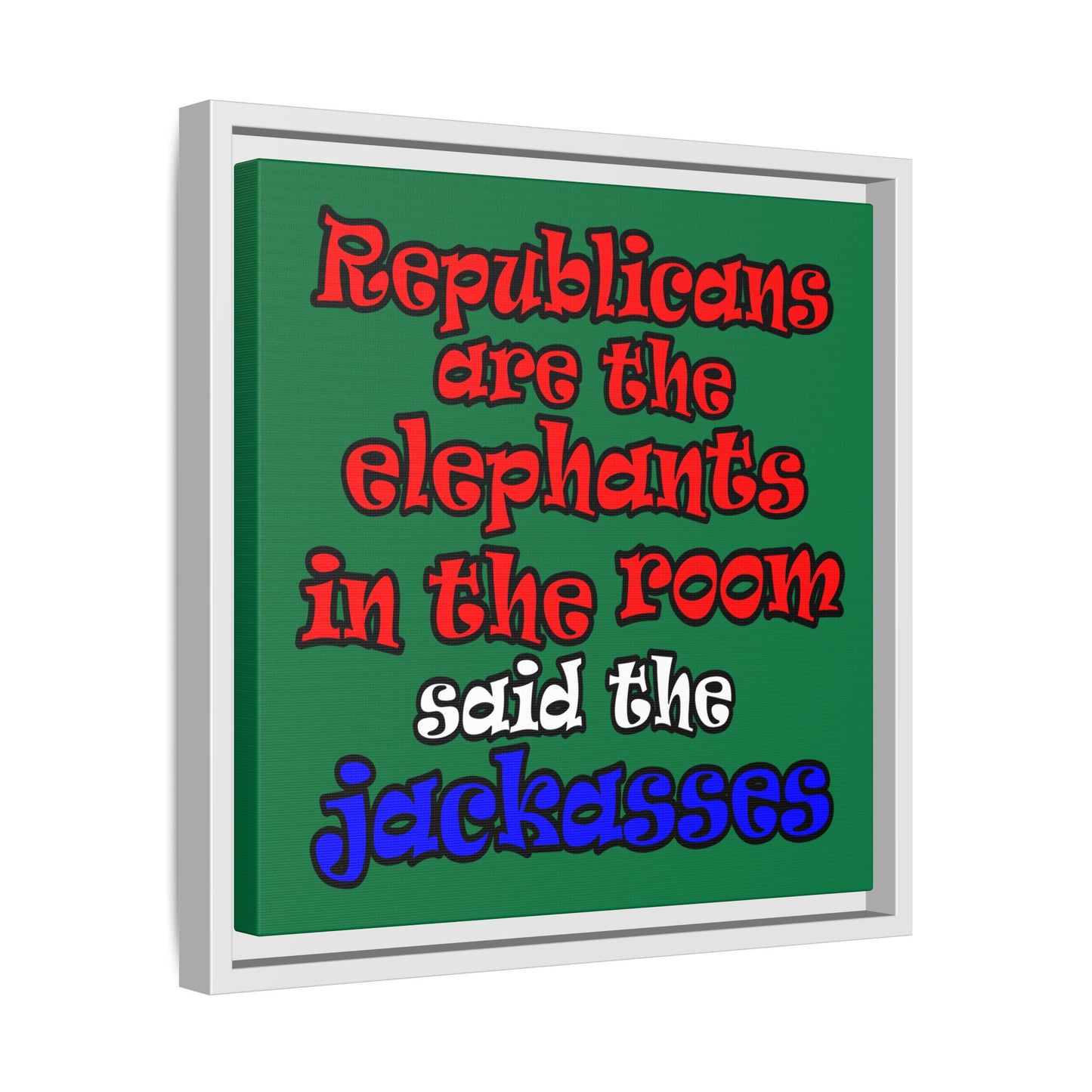 donkeys and elephants - framed canvas art (dark green)