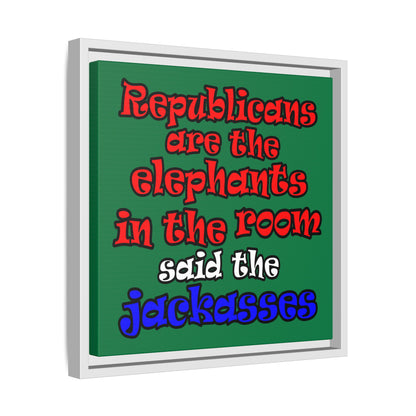 donkeys and elephants - framed canvas art (dark green)
