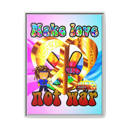 love peace - framed canvas art (light blue-pink wave)