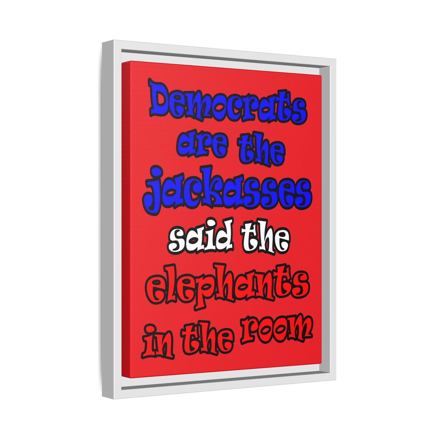 donkeys and elephants - framed canvas art (red)