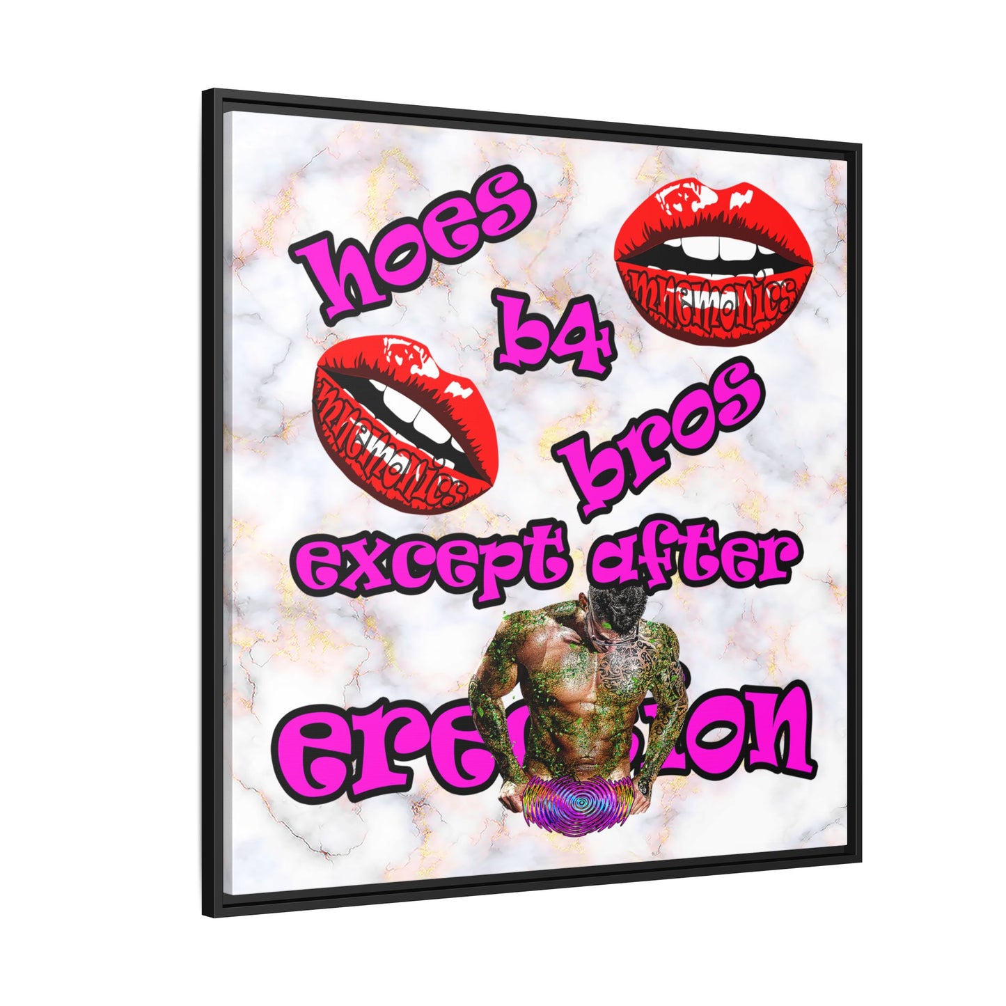 hoes b4 bros - framed canvas art (white marble)