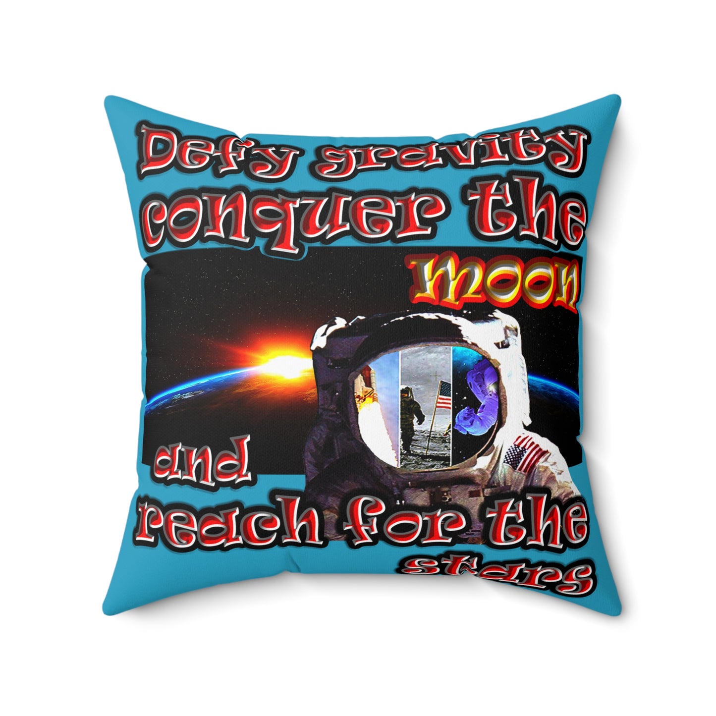 defy conquer reach - Spun Polyester Square Pillow - (turquoise)